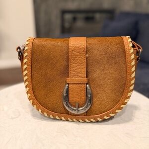 Trinity Ranch Western Hair-On Cowhide Saddle Crossbody Brown